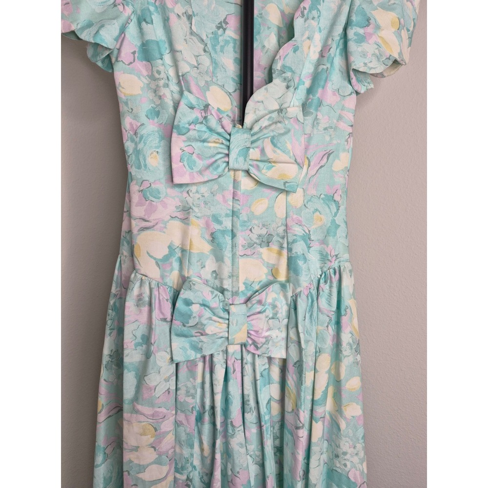Vintage 80s Alfred Angelo Cotton Garden Party Dress Floral Summer Tea Size 4/6 S - Picture 9 of 16